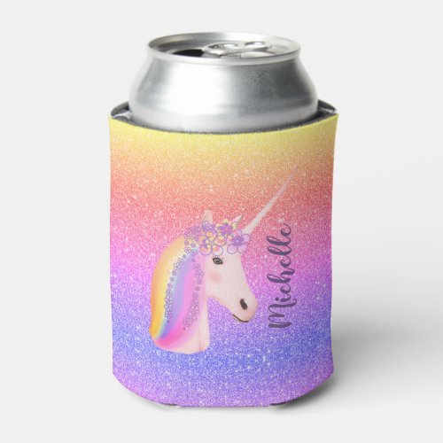 Unicorn Rainbow Glitter Sparkle Personalized Can Cooler