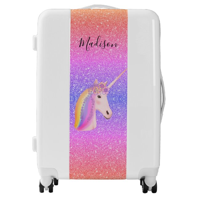 Unicorn  Rainbow Glitter Sparkles Personalized Luggage (Front)