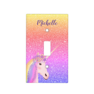 Unicorn Rainbow Glitter Stylish Personalized Light Switch Cover