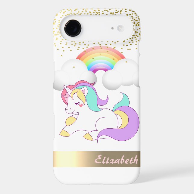 Unicorn, Rainbow, Gold Confetti - Personalized Case-Mate iPhone Case (Back)