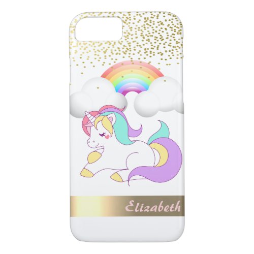 Unicorn Rainbow Gold Confetti _ Personalized iPhone 87 Case