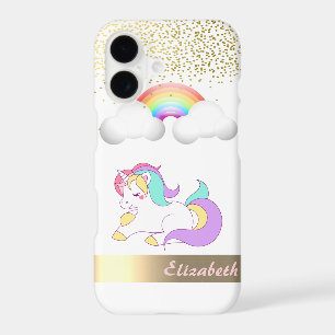 Unicorn, Rainbow, Gold Confetti - Personalized iPhone 17 Case