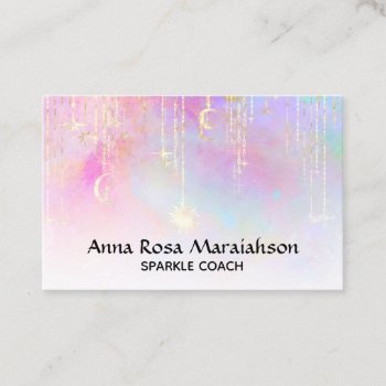 *~* Unicorn Rainbow Gold Sparkle Glitter Sun Moon Business Card by AnnaRosaEnergyArtist at Zazzle