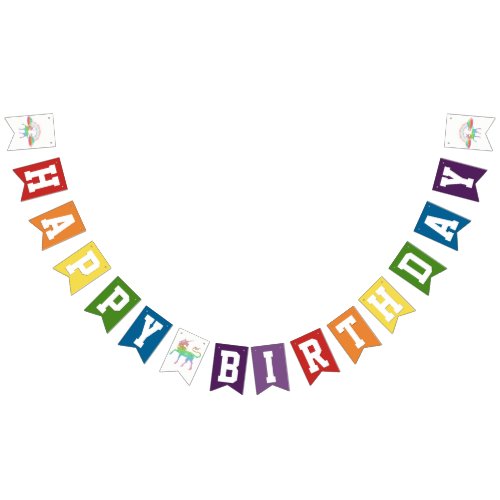 Unicorn Rainbow Happy Birthday Party Bunting Flags