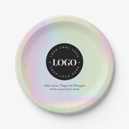Unicorn Rainbow Holographic Pastel Business Logo Paper Plates