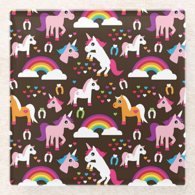 unicorn rainbow kids background horse glass coaster (Front)