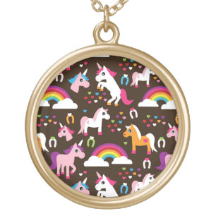unicorn rainbow kids background horse gold plated necklace