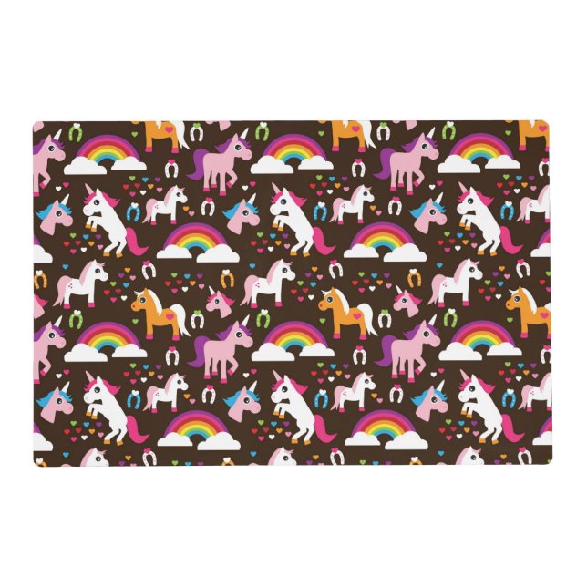 unicorn rainbow kids background horse placemat (Front)