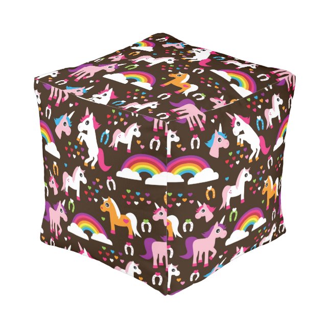 unicorn rainbow kids background horse pouf (Angled Front)
