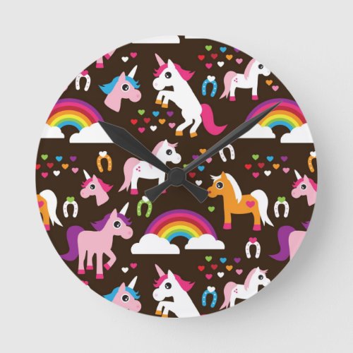 unicorn rainbow kids background horse round clock