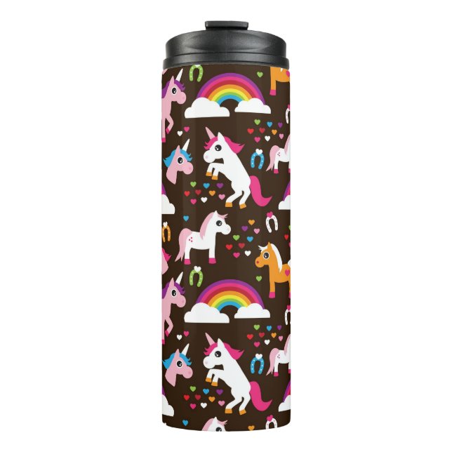 unicorn rainbow kids background horse thermal tumbler (Front)