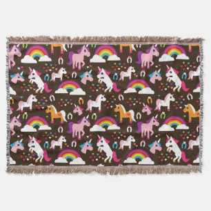 unicorn rainbow kids background horse throw blanket
