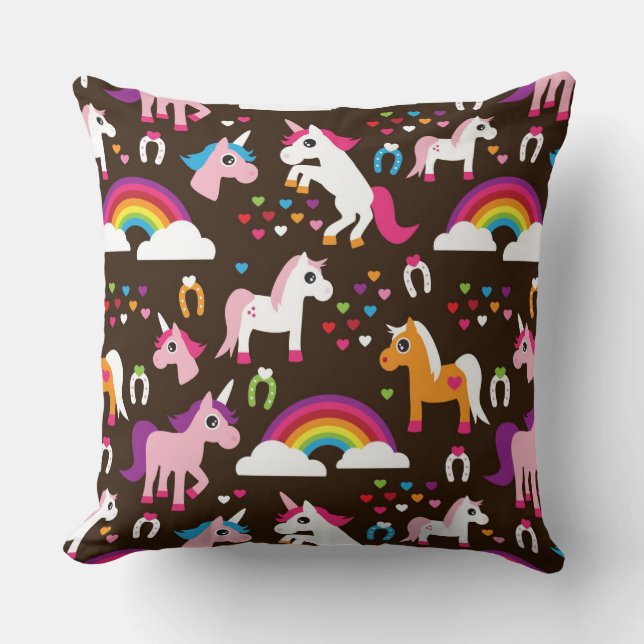 unicorn rainbow kids background horse throw pillow (Front)