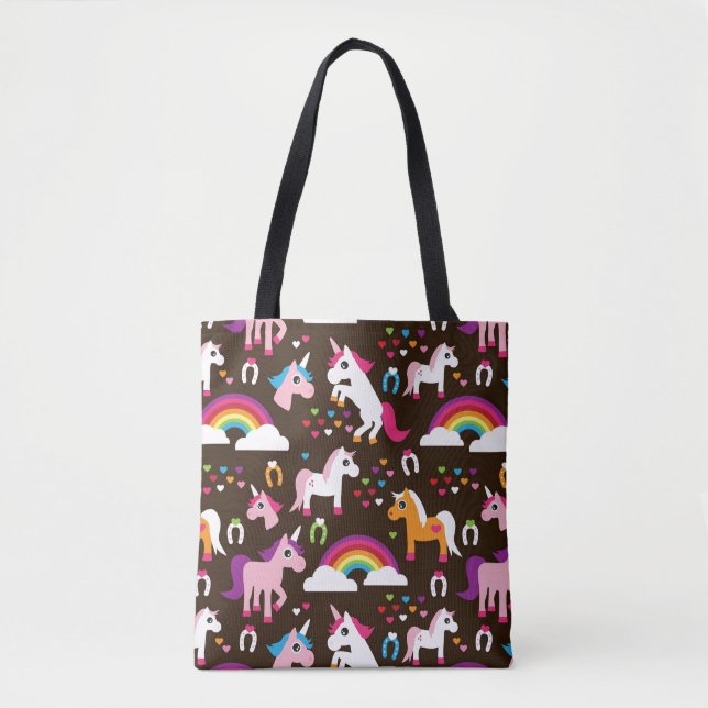 unicorn rainbow kids background horse tote bag (Front)