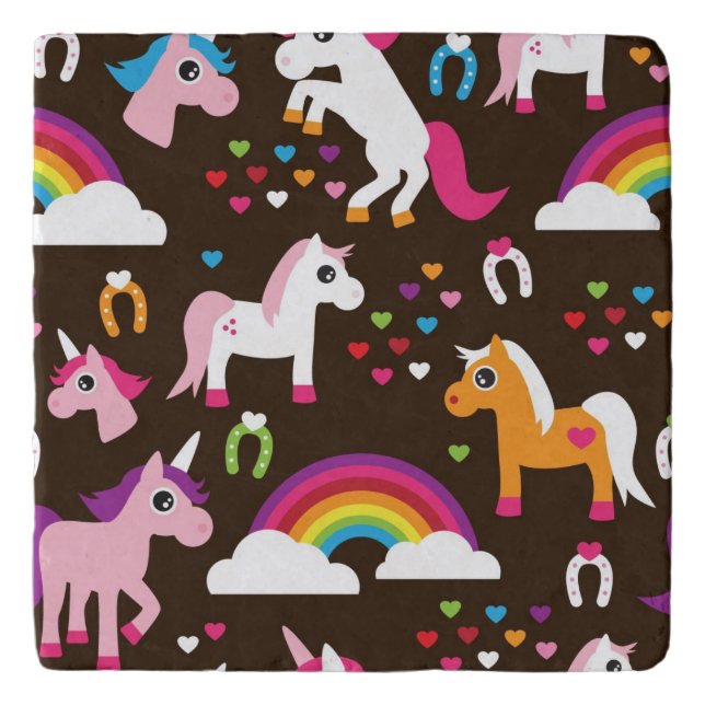 unicorn rainbow kids background horse trivet (Front)