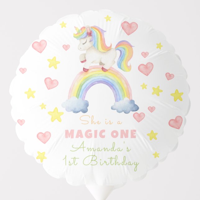Unicorn Rainbow Magic One First Birthday Balloon (Front)