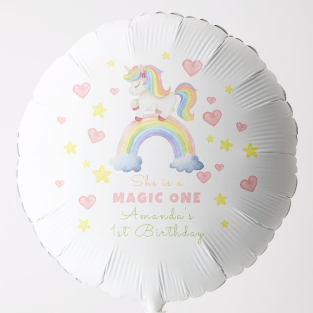 Unicorn Rainbow Magic One First Birthday Balloon (Front)