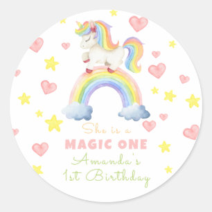 Unicorn Rainbow Magic One First Birthday Classic Round Sticker