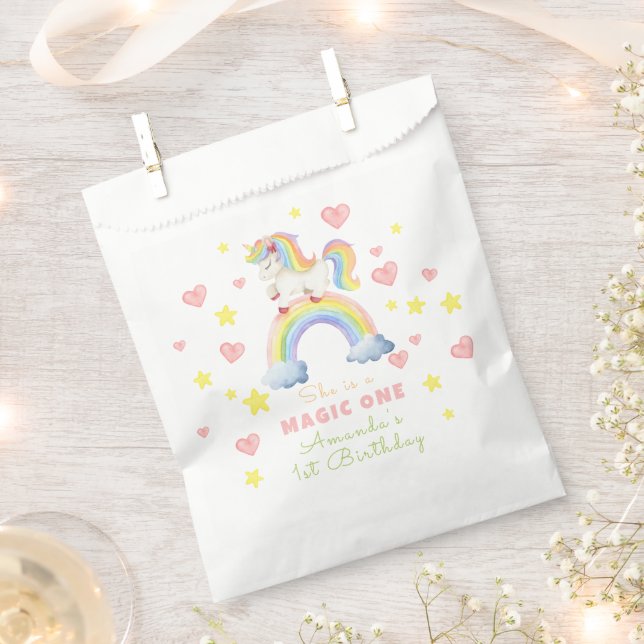 Unicorn Rainbow Magic One First Birthday Favor Bag (Clipped)