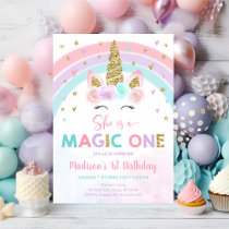 Unicorn Rainbow Magic One First Birthday Invitation