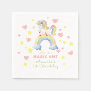 Unicorn Rainbow Magic One First Birthday Napkins