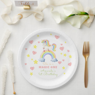 Unicorn Rainbow Magic One First Birthday Paper Plates