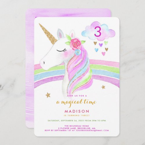 Unicorn Rainbow Magical Birthday Invitation