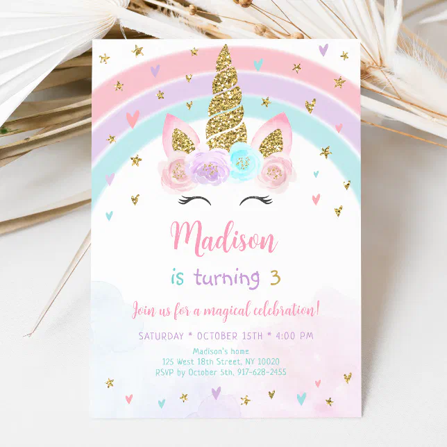 Unicorn Rainbow Magical Birthday Invitation | Zazzle