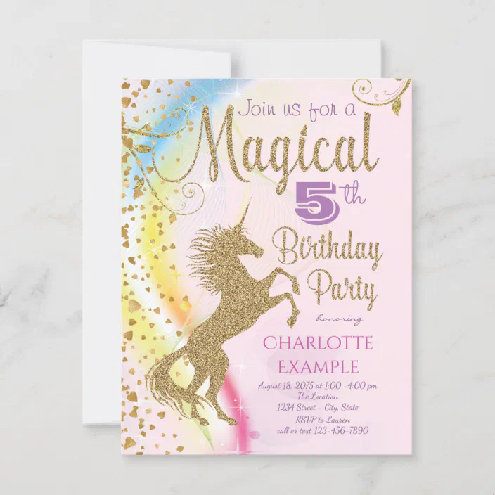 Unicorn Rainbow Magical Birthday Party Invitations Zazzle Com