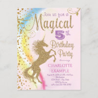 Unicorn Rainbow Magical Birthday Party Invitations