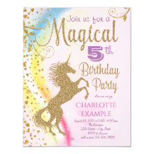 Unicorn Rainbow Magical Birthday Party Invitations