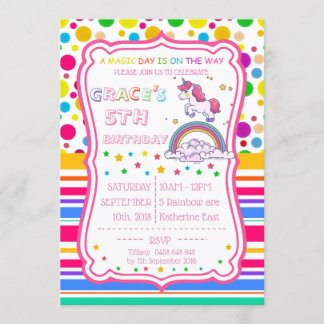 Unicorn Rainbow Magical Birthday Personalize RSVP Invitation