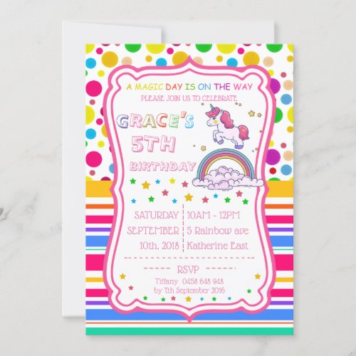 Unicorn Rainbow Magical Birthday Personalize RSVP Invitation