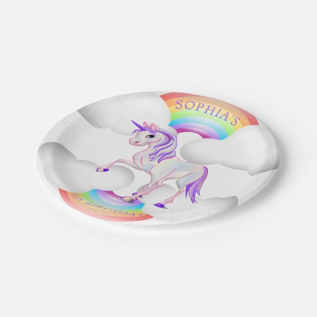 Unicorn Rainbow  Magical  Cute  Birthday Paper Plates (Angled)