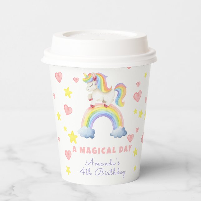 Unicorn Rainbow Magical Day Birthday Paper Cups (Left)