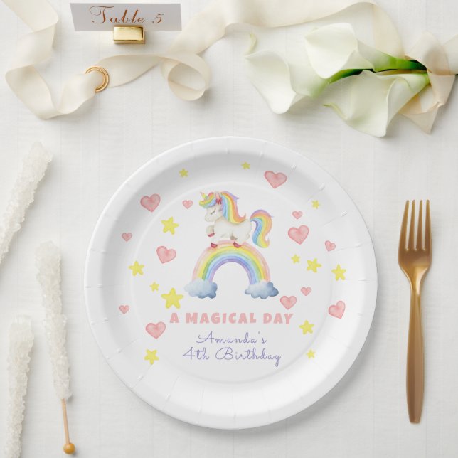 Unicorn Rainbow Magical Day Birthday Paper Plates (Wedding)