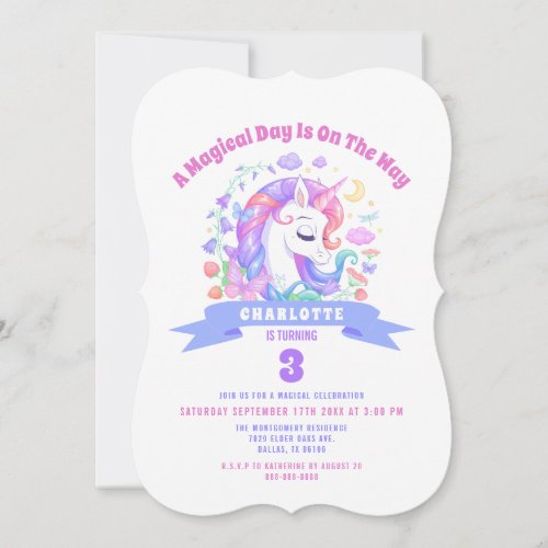 Unicorn Rainbow Magical Kids Birthday Party Custom Invitation