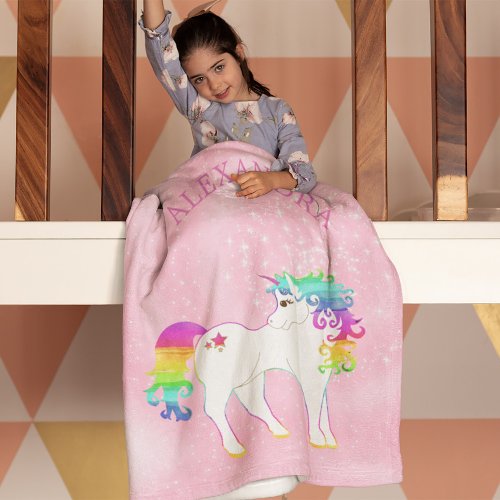 Unicorn Rainbow Magical Pink Cute Customized Fleece Blanket