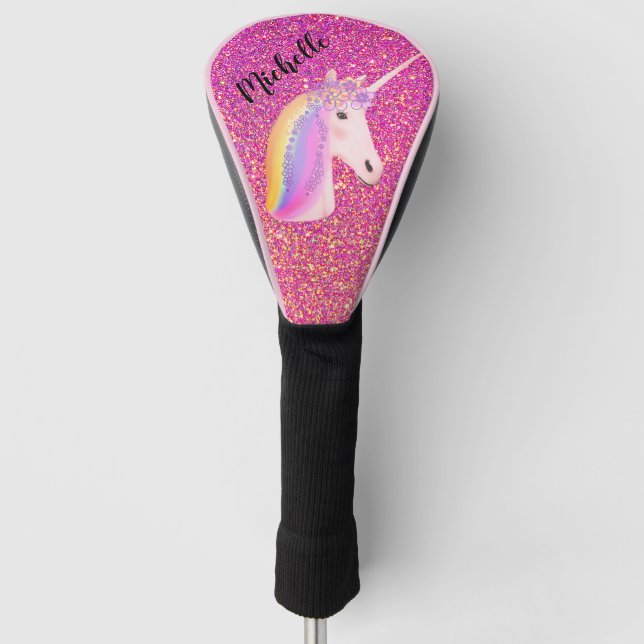 Uniçorn Rainbow Magical Pink Glitter Personalized Golf Head Cover (Front)