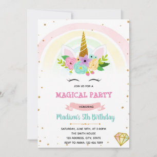 Unicorn rainbow magical shower birthday invitation