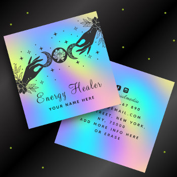 Unicorn Rainbow Mystic Moon Star Lunar Hand Healer Square Business Card by LovelyVibeZ at Zazzle
