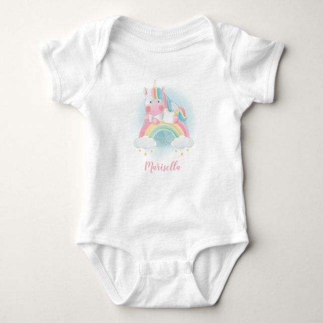 Unicorn Rainbow Name Personalized Baby Bodysuit (Front)