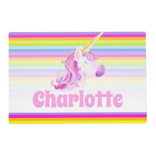 Unicorn rainbow named pink laminated placemat