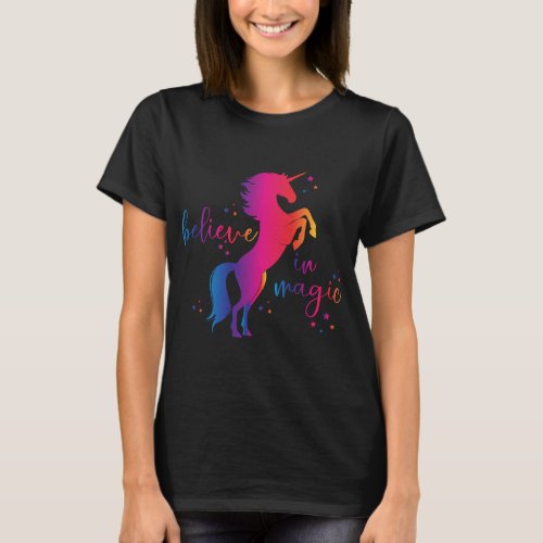 Unicorn Rainbow Ombre Positive Saying Believe in M T_Shirt