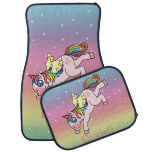 Unicorn Rainbow Ombre, Stars - Personalized Car Floor Mat