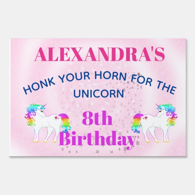 Unicorn Rainbow Outdoor Pink Cute Birthday Yard Sign (Back)