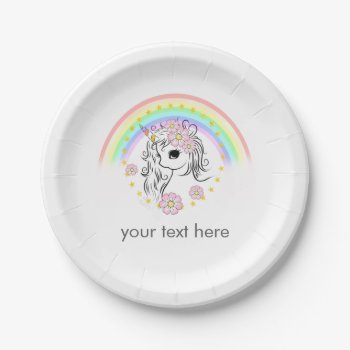 Unicorn Rainbow Paper Plate by FancyMeWedding at Zazzle