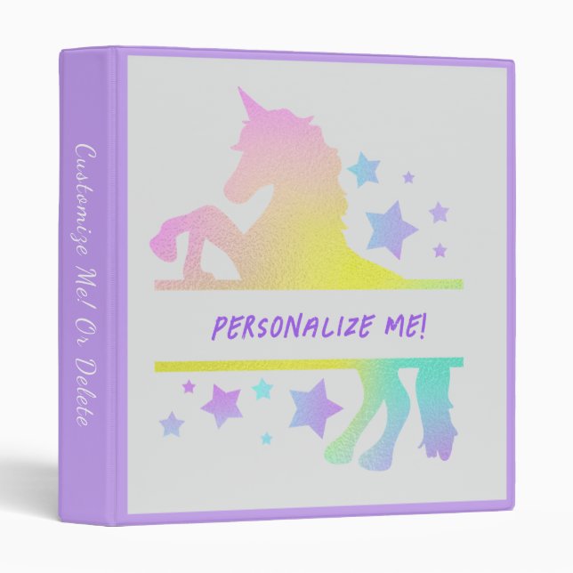 Unicorn Rainbow Pastel Fantasy Horse Personalize 3 Ring Binder (Front/Spine)