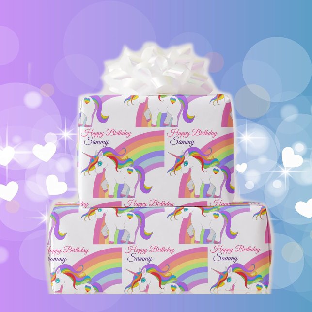 Unicorn Rainbow Personalize Name Little Girl's  Wrapping Paper (Creator Uploaded)