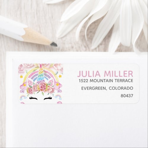 Unicorn Rainbow Personalized Birthday Address Label